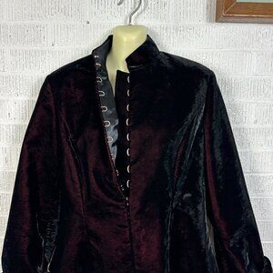 J. Peterman Black Red Velvet Fitted Jacket Victorian Equestrian Steampunk Size 8